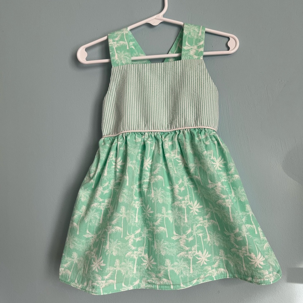Darling Mae Mint Green and White Palm-Print Cotton Dress